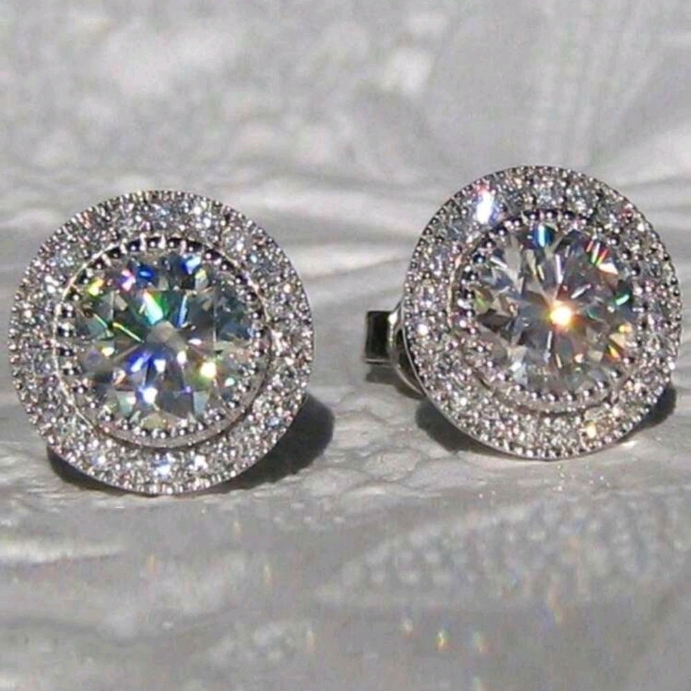 Platinum-Plated Moonstone Stud Earrings – Round Crystal Boho Vibe Earrings